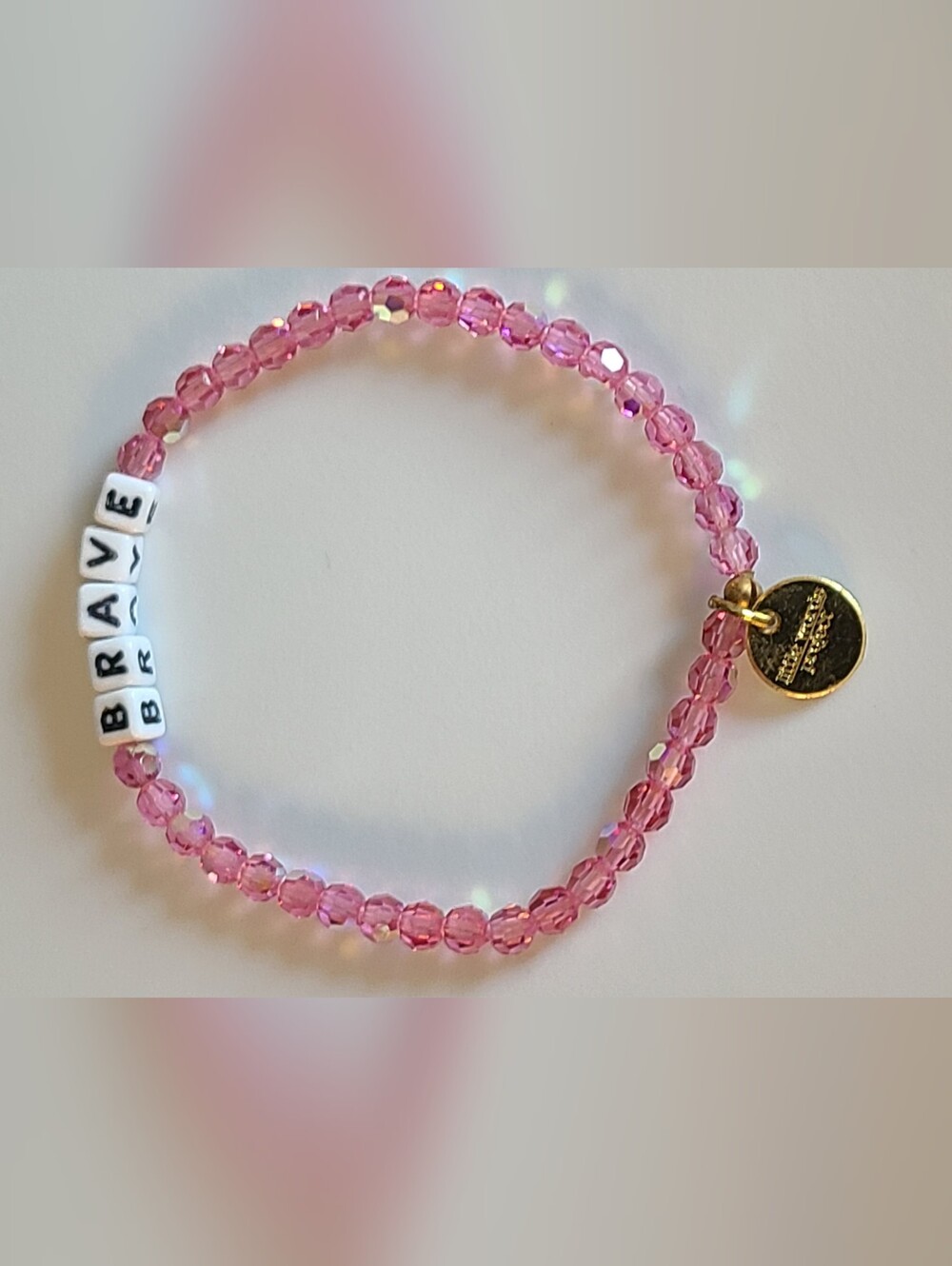 BRAVE pink LWP little Words Project AB glass Beaded Bracelet Encouragement